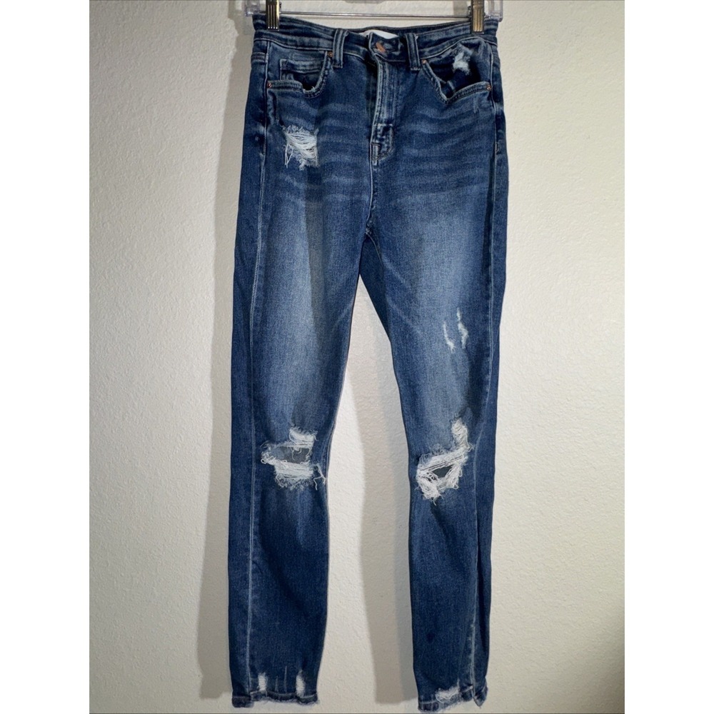 😎 Mica Los Angeles Women's Jeans Size 26 Distressed Mid Rise Crop Cute Denim - Picture 2 of 16